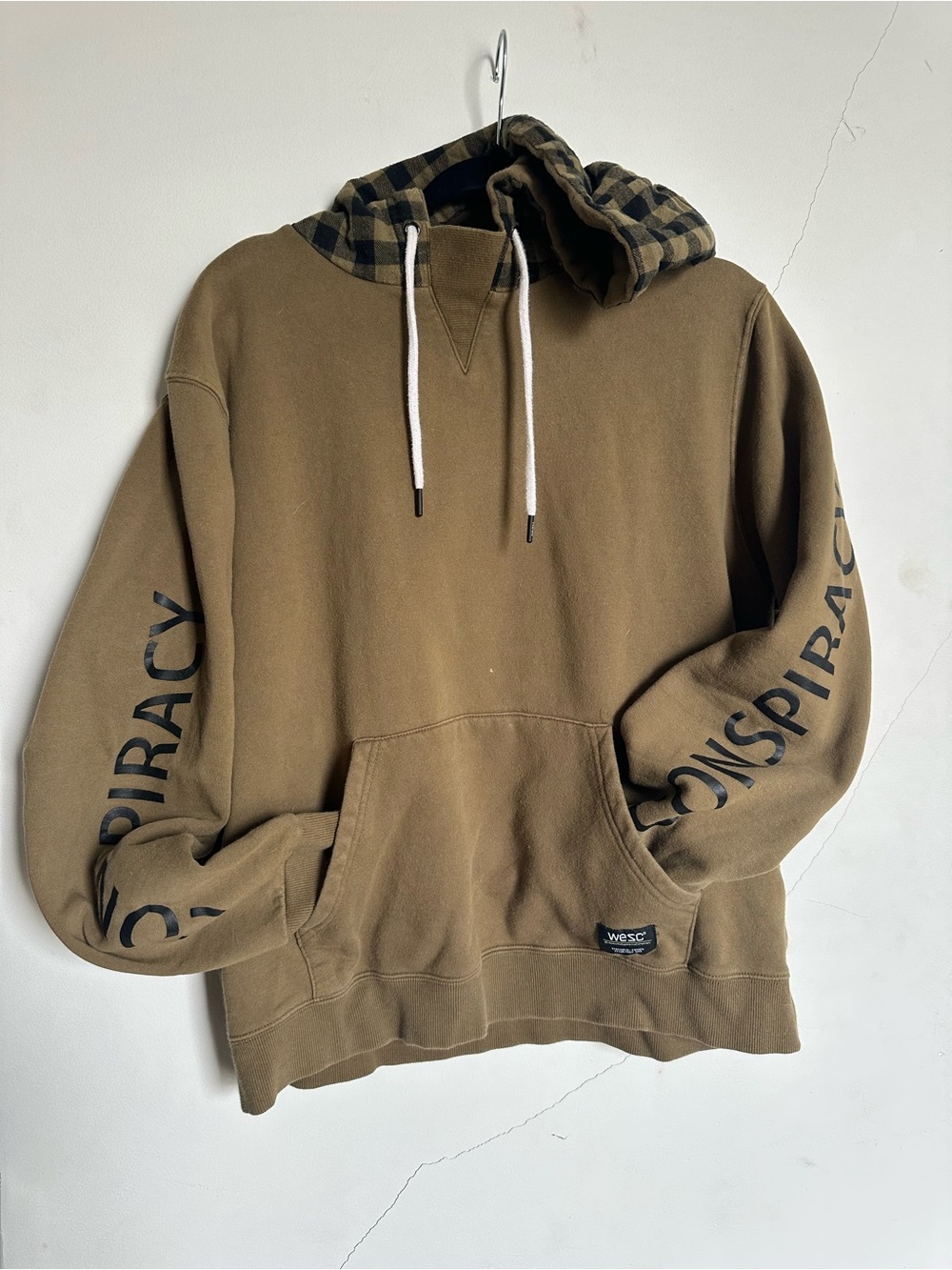 Wesc Olive Brown 'Conspiracy' Hooded Sweatshirt with Plaid Lining